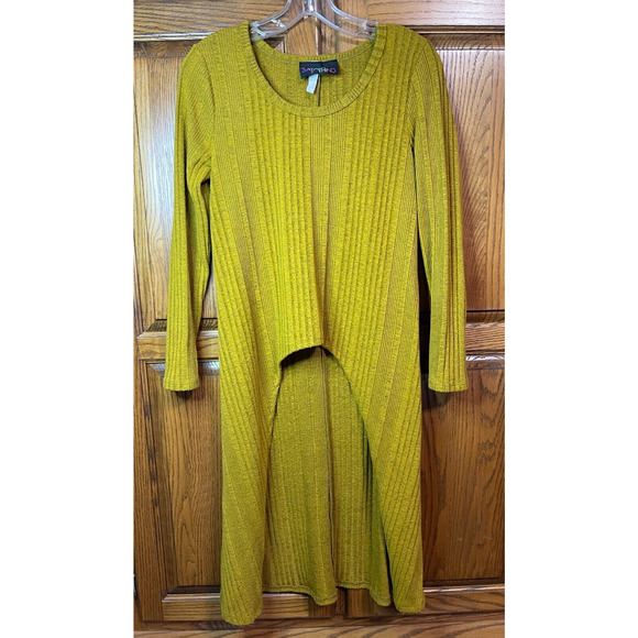 Vtg 90s/y2k Say Anything Sz M Knit Sweater Yellow Long Back Short Front - Picture 3 of 12